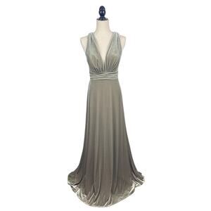 Revelry Dylan Velvet Dress 6 Silver Sage Gown Formal Sleeveless